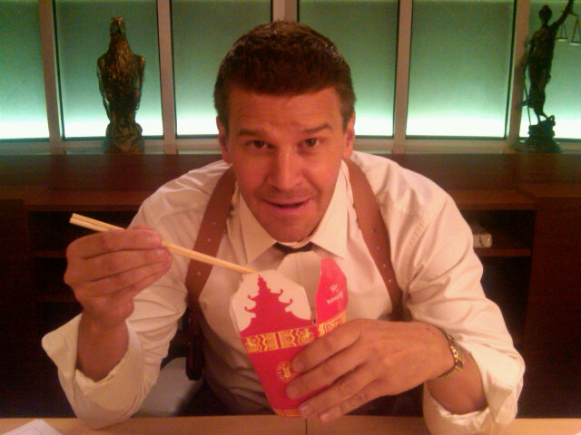 Booth (David Boreanaz) needs Chinese food to solve murders