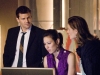 BONES:  Booth (David Boreanaz, L), Angela (Michaela Conlin, C) and Brennan (Emily Deschanel, R) investigate the death of a veterinarian in the BONES episode "The Finger in the Nest" airing Wednesday, Sept. 17 (8:00-9:00 PM ET/PT) on FOX.  ©2008 Fox Broadcasting Co.  Cr:  Mark Lipson/FOX