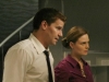 BONES:  During a flight to China, Booth (David Boreanaz, L) and Brennan (Emily Deschanel, C) question a flight attendant (Lydia Look, R) when a body is found in the microwave oven of the plane in the BONES episode "The Passenger in the Oven"  airing Wednesday, Nov. 19 (8:00-9:00 PM ET/PT) on FOX.   ©2008 Fox Broadcasting Co.  Cr:  Greg Gayne/FOX