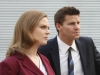 BONES:  Brennan (Emily Deschanel, L) and Booth (David Boreanaz, C) investigate a local chicken factory when the body of of a chicken farmer is found mutilated on a river bank in the BONES episode "The Tough Man in the Tender Chicken" airing Thursday, Nov. 5 (8:00-9:00 PM ET/PT) on FOX.  Also pictured:  Sean Bridgers (R).   ©2009 Fox Broadcasting Co.  Cr:  Greg Gayne/FOX