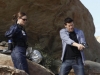 BONES:  Brennan (Emily Deschanel, L) and Booth (David Boreanaz, R) investigate a death in the desert near Roswell, NM in the BONES episode "The X in the File" airing Thursday,  Jan. 14 (8:00-9:00 PM ET/PT) on FOX.  ©2009 Fox Broadcasting Co.  Cr:  Greg Gayne/FOX