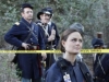 BONES:  Brennan (Emily Deschanel) and Booth investigate a Civil War reenactment site when a human skeleton is discovered buried in the ground in the BONES episode "The Dentist in the Ditch" airing Thursday,  Jan. 28 (8:00-9:00 PM ET/PT) on FOX.  ©2010 Fox Broadcasting Co.  Cr:  Greg Gayne/FOX