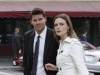 BONES:  Brennan (Emily Deschanel, R) and Booth (David Boreanaz, L) investigate a subway train accident in the BONES episode "The Bones on the Blue Line" airing Thursday, April 1 (8:00-9:00 PM ET/PT) on FOX.  Â©2010 Fox Broadcasting Co.  Cr:  Greg Gayne/FOX