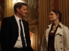 BONES:  Brennan (Emily Deschanel, R) and Booth (David Boreanaz, L) work on their first case together in the milestone 100th episode of BONES, which takes viewers back in time six years.  The BONES 100th episode "The Parts in the Sum of the Whole" airs Thursday, April 8 (8:00-9:00 PM ET/PT) on FOX.  ©2010 Fox Broadcasting Co.  Cr:  Greg Gayne/FOX