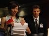 BONES:  Booth (David Boreanaz, R) and Angela (Michaela Conlin, L) present a theory on a case to Assistant U. S. Attorney Caroline Julian when they work on their first case together in the milestone 100th episode of BONES, that takes viewers back in time six years.  The BONES 100th episode "The Parts in the Sum of the Whole" airs Thursday, April 8 (8:00-9:00 PM ET/PT) on FOX.  ©2010 Fox Broadcasting Co.  Cr:  Greg Gayne/FOX