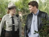 BONES:  Booth (David Boreanaz, R) talks to Sheriff Becky Conway (guest star Jenica Bergere, L) when he investigates a murder in Brennan's hometown in the BONES episode "The Death of the Queen Bee" airing Thursday, April 15 (8:00-9:00 PM ET/PT) on FOX.  ©2010 Fox Broadcasting Co.  Cr:  Greg Gayne/FOX