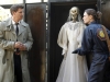 BONES:   Booth (David Boreanaz, L) and Brennan (Emily Deschanel, R) examine a skeleton found at the scene of a fire in the BONES episode "The Witch in the Wardrobe" airing Thursday, May 6 (8:00-9:00 PM ET/PT) on FOX.  ©2010 Fox Broadcasting Co.  Cr:  Greg Gayne/FOX