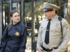 BONES:  Brennan (Emily Deschanel, L) questions Sheriff Gus Abrams (guest star Wade Williams, R) in the BONES episode "The Witch in the Wardrobe" airing Thursday, May 6 (8:00-9:00 PM ET/PT) on FOX.  ©2010 Fox Broadcasting Co.  Cr:  Greg Gayne/FOX