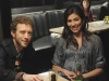 BONES:  Hodgins (TJ Thyne, L) and Angela (Michaela Conlin, R) enjoy an evening with the Jeffersonian Team in