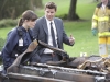 BONES:  Brennan (Emily Deschanel, L) and Booth (David Boreanaz, R) investigate a case where a human carcass has melted into the dashboard of a charred truck in  "The Twisted Bones In The Melted Truck" episode of BONES airing Thursday, Dec. 2 (8:00-9:00 PM ET/PT) on FOX.  ©2010 Fox Broadcasting Co.  Cr:  Adam Taylor/FOX
