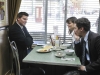 BONES:  Booth (David Boreanaz, L) and Brennan (Emily Deschanel, C) listen as Sweets (John Francis Daley, R) tries to get them to discuss their relationship in "The Blackout in the Blizzard" episode of BONES airing Thursday, March 17 (9:00-10:00 PM ET/PT) on FOX.  ©2011 Fox Broadcasting Company.  Cr:  Richard Foreman/FOX