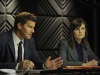 BONES:  Booth (David Boreanaz, L) and Brennan (Emily Deschanel, R) question the employer of a suspect in their current case in