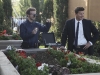BONES:  Booth (David Boreanaz, R) and Hodgins (TJ Thyne, L) investigate remains found in a planter at a newly built community center in