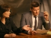BONES:  Brennan (Emily Deschanel, L) and Booth (David Boreanaz, R) interview suspects after they attend the Gluttony Games, an eating contest, in