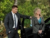 BONES:  Booth (David Boreanaz, L) is interested in questioning the CEO of a toy company (guest star Morgan Fairchild, R) in