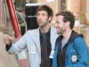 BONES:  Hodgins (TJ Thyne, R) and Jeffersonian intern Colin Fisher (Joel David Moore, L) prepare an experiment in