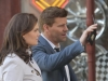 BONES:  Brennan (Emily Deschanel, L) and Booth (David Boreanaz, R) investigate the murder of a tool salesman in the "The Warrior in the Wuss" episode of BONES airing Monday, April 23 (8:00-9:00 PM ET/PT) on FOX.  ©2012 Fox Broadcasting Co.  Cr:  Patrick McElhenney/FOX