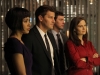 BONES:   L-R:  Cam (Tamara Taylor), Booth (David Boreanaz), Sweets (John Francis Daley) and Brennan (Emily Deschanel) investigate the death of a young boy in the milestone 150th episode of BONES, "The Ghost in the Machine," airing Monday, Dec. 3 (8:00-9:00 PM ET/PT) on FOX.  ©2012 Fox Broadcasting Co.  Cr:  Patrick McElhenney/FOX