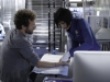 BONES:  Cam (Tamara Taylor, R) draws blood from Hodgins (TJ Thyne, L) hoping to find a connection to their case and to Pelant in the