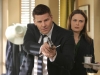 BONES:  Brennan (Emily Deschanel, R) and Booth (David Boreanaz, L) are caught by surprise in the