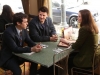 BONES:  Sweets (John Francis Daley, L) tells Brennan (Emily Deschanel, R) and Booth (David Boreanaz, C) that he has found a new apartment in the