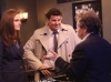 BONES: Brennan (Emily Deschanel, L) and Booth (David Boreanaz, C) interview a jewelry store owner (guest star Curtis Armstrong, R) in the