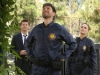 BONES:  Brennan (Emily Deschanel, R), Booth (David Boreanaz, L) and Hodgins (TJ Thyne, C) investigate remains that were found being eaten by bobcats in the "The Cheat in the Retreat" episode of BONES airing Monday, Sept. 23 (8:00-9:00 PM ET/PT) on FOX. ©2013 Fox Broadcasting Co.  Cr:  Patrick McElhenney/FOX