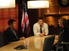 BONES:  Booth (David Boreanaz, C) and Sweets (John Francis Daley, L) interview the wife (guest star Rebecca McFarland, R) of a recently murdered man suffering from cancer in the "The Lady on the List" episode of BONES airing Monday, Oct. 14  (8:00-9:00 PM ET/PT) on FOX.  ©2013 Fox Broadcasting Co.  Cr:  Ray Mickshaw/FOX