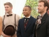 BONES:  Hodgins (TJ Thyne, R) and Jeffersonian interns Wendell Bray (Michael Grant Terry, L) and Dr. Clark Edison (Eugene Byrd, C) attend Brennan and Booth's wedding in the "The Woman in White" episode of BONES airing Monday, Oct. 21 (8:00-9:00 PM ET/PT) on FOX.  ©2013 Fox Broadcasting Co.  Cr:  Patrick McElhenney/FOX