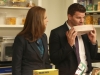 BONES: Brennan (Emily Deschanel, L) and Booth (David Boreanaz, R) investigate a food scientists lab in the "The Mystery in the Meat" episode of BONES airing Friday, Nov. 29 (8:00-9:00 PM ET/PT) on FOX. Â©2013 Fox Broadcasting Co.  Cr: Patrick McElhenney/FOX