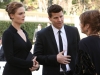 BONES: Brennan (Emily Deschanel, L) and Booth (David Boreanaz, C) are confronted by a grieving mother in the "The Turn in the Urn" episode of BONES airing Monday, March 31 (8:00-9:00 PM ET/PT) on FOX. Â©2014 Fox Broadcasting Co. Cr: Patrick McElhenney/FOX