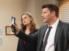 BONES: Booth (David Boreanaz, R) and Brennan (Emily Deschanel, C) have questions for the employees of a medical marijuana dispensary, including security guard Collins (guest star Roshawn Franklin, L) in the "The High in the Low" episode of BONES airing Monday, April 17 (8:00-9:00 PM ET/PT) on FOX. Â©2014 Fox Broadcasting Co. Cr: Patrick McElhenney/FOX
