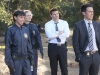 BONES:  L-R:  Cam (Tamara Taylor), Brennan (Emily Deschanel), Booth (David Boreanaz) and FBI Special Agent James Aubrey (John Boyd) investigate a crime scene in the "The Lost Love in the Foreign Land" episode of BONES airing Thursday, Nov. 6 (8:00-9:00 PM ET/PT) on FOX.  Â©2014 Fox Broadcasting Co.  Cr:  Patrick McElhenney/FOX