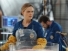 BONES:  Brennan (Emily Deschanel) examines the remains of a famous crossword puzzle master in the "The Puzzler in the Pit" episode of BONES airing Thursday, Nov. 20 (8:00-9:00 PM ET/PT) on FOX.  ©2014 Fox Broadcasting Co.  Cr: