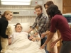 BONES:  Brennan (Emily Deschanel, L), Hodgins (TJ Thyne, C), Angela (Michaela Conlin, second from R) and Cam (Tamara Taylor, R) coach Daisy (guest star Carla Gallo, second from L) through labor and delivery of her baby in the "The Puzzler in the Pit" episode of BONES airing Thursday, Nov. 20 (8:00-9:00 PM ET/PT) on FOX.  ©2014 Fox Broadcasting Co.  Cr: