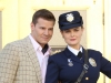 BONES:  In an episode that reimagines the Jeffersonian and FBI teams in 1950s Hollywood, Brennan plays an LAPD detective, and Booth is a notorious jewel thief who is far more than he seems to be. When Booth is framed for a murder, he and Brennan team up to clear his name and find the killer in the "The 200th in the 10th" 200th episode of BONES airing Thursday, Dec. 11 (8:00-9:00 PM ET/PT) on FOX. Pictured L-R:  David Boreanaz and Emily Deschanel.  ©2014 Fox Broadcasting Co.  Cr:  Beth Dubber/FOX