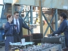 BONES:  Booth (David Boreanaz, C) arrives at the crime scene with coffee in the "The Eye in the Sky" episode of BONES airing Thursday, April 23 (8:00-9:00 PM ET/PT) on FOX.  Also pictured:  Tamara Taylor (R) and guest star Laura Spencer (L).  ©2015 Fox Broadcasting Co.  Cr:  Ray Mickshaw/FOX