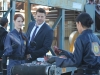 BONES:  Booth (David Boreanaz, C), Cam (Tamara Taylor, R) and Jeffersonian intern Jessica Warren (guest star Laura Spencer) investigate remains found in an industrial shredder in the "The Eye in the Sky" episode of BONES airing Thursday, April 23 (8:00-9:00 PM ET/PT) on FOX.  ©2015 Fox Broadcasting Co.  Cr:  Ray Mickshaw/FOX
