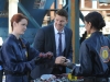 BONES:  Booth (David Boreanaz, C), Cam (Tamara Taylor, R) and Jeffersonian intern Jessica Warren (guest star Laura Spencer) investigate remains found in an industrial shredder in the "The Eye in the Sky" episode of BONES airing Thursday, April 23 (8:00-9:00 PM ET/PT) on FOX.  ©2015 Fox Broadcasting Co.  Cr:  Ray Mickshaw/FOX